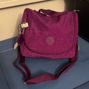 Kipling Deep Purple Crossbody Messenger Bag with Pom Charm